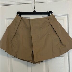 Tan Skort with Wide-Leg Flare and Pleated Design